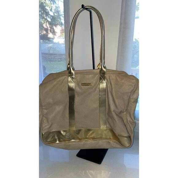 Michael Kors Glamorous Weekender Gold Glitter Cotton Shoulder Bag 18x14x5 - Picture 1 of 6